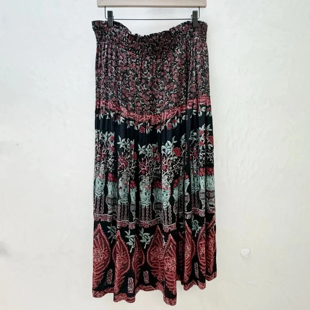 AKF m vintage maxi skirt sea lovers dream fishbowl coral rayon smock waist